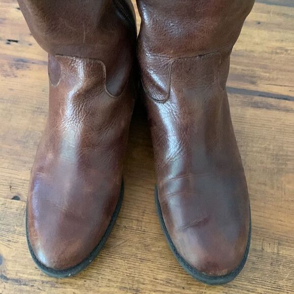 VINTAGE Knotted Leather Trim Brass Buckle Knee High Riding Boots Sz 6.5 - Picture 11 of 11